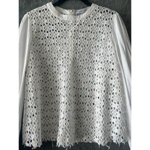 SoHo Women's Sz S Top Open Weave Long‎ Bell Sleeve Raw Hem Boho Cottage